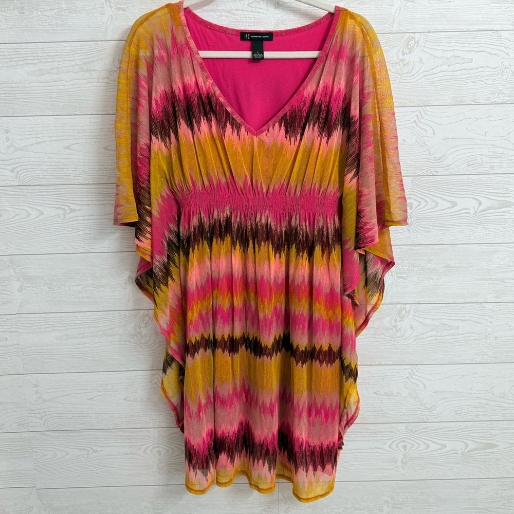INC International Concepts Pink and Yellow Patterned Mini Dress